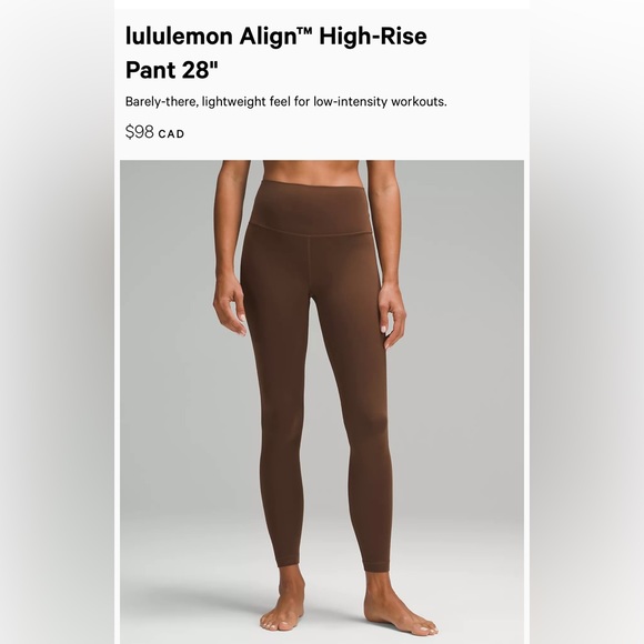 LULULEMON ALIGN HIGH WAISTED LEGGINGS size 4 Java 28” - Picture 2 of 7